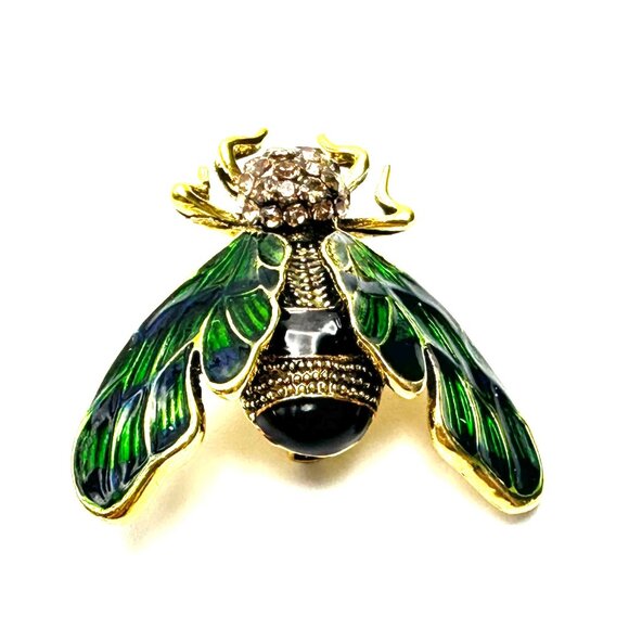 The Jade Flyer — A Retro Style Enamel and Rhinestone Insect Brooch — EUC - Picture 5 of 6